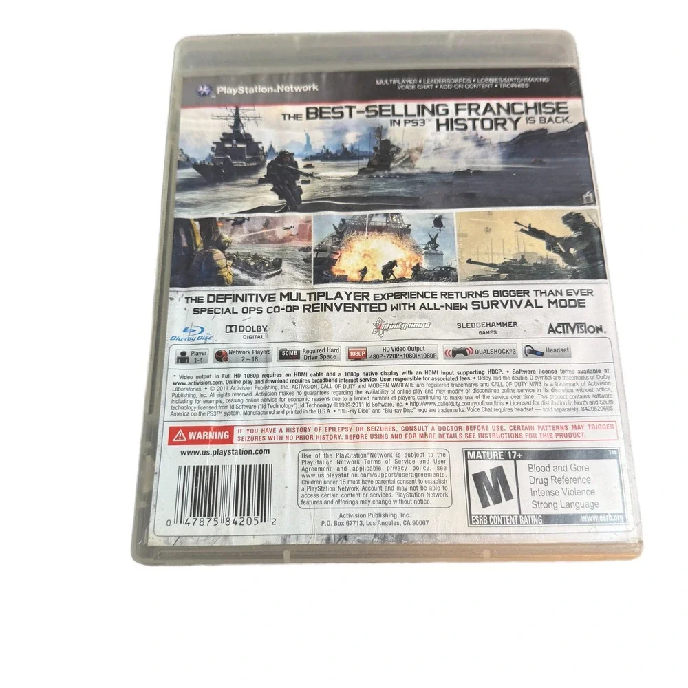 Call of Duty Modern Warfare 3 MW3‎ Sony PlayStation 3 PS3 Activision 2011 Game
